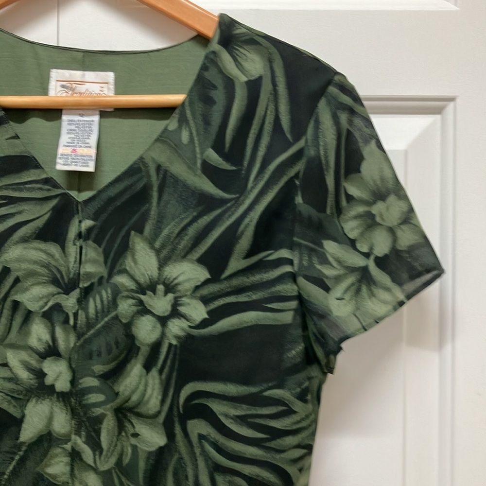 Sears Tradition vintage long dress chiffon flowy floral pattern, green/black - Picture 7 of 13
